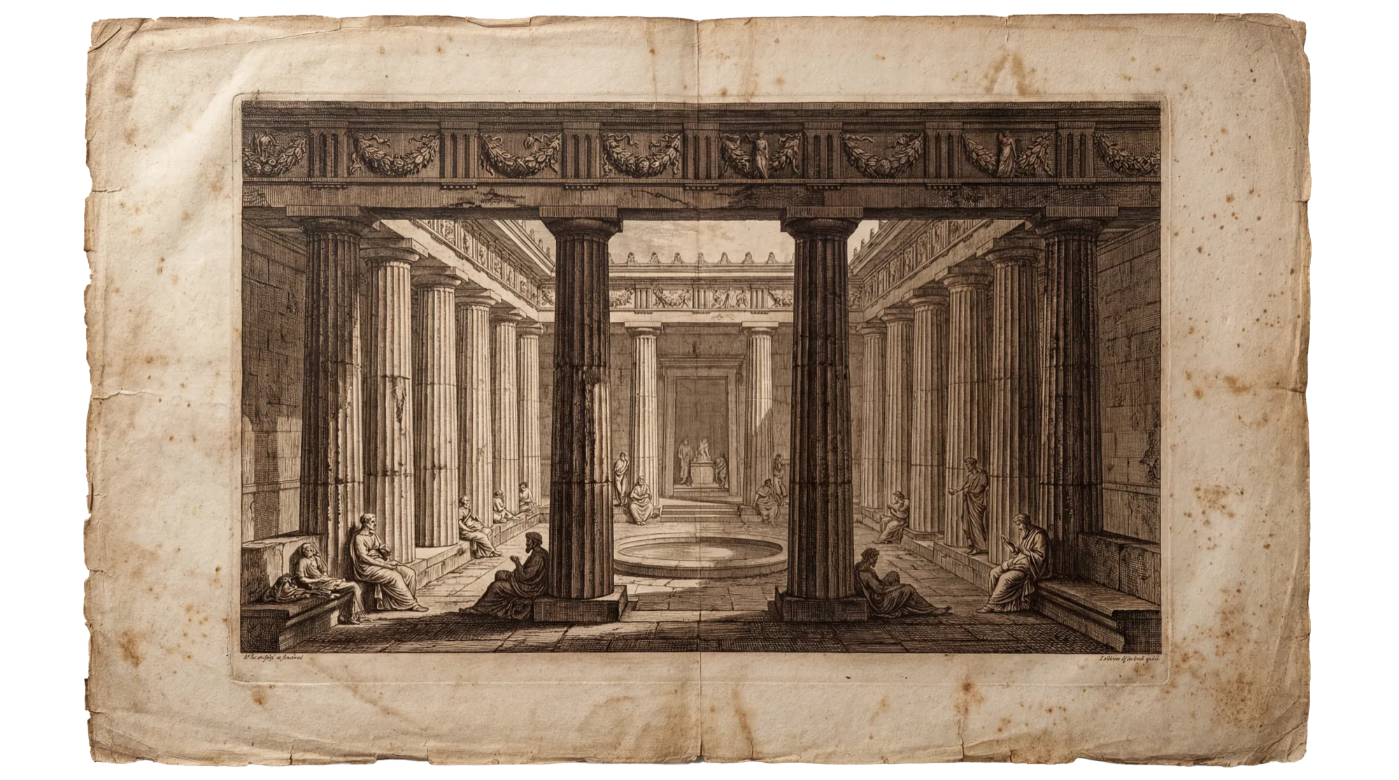 Greek healing temple — architectural engraving