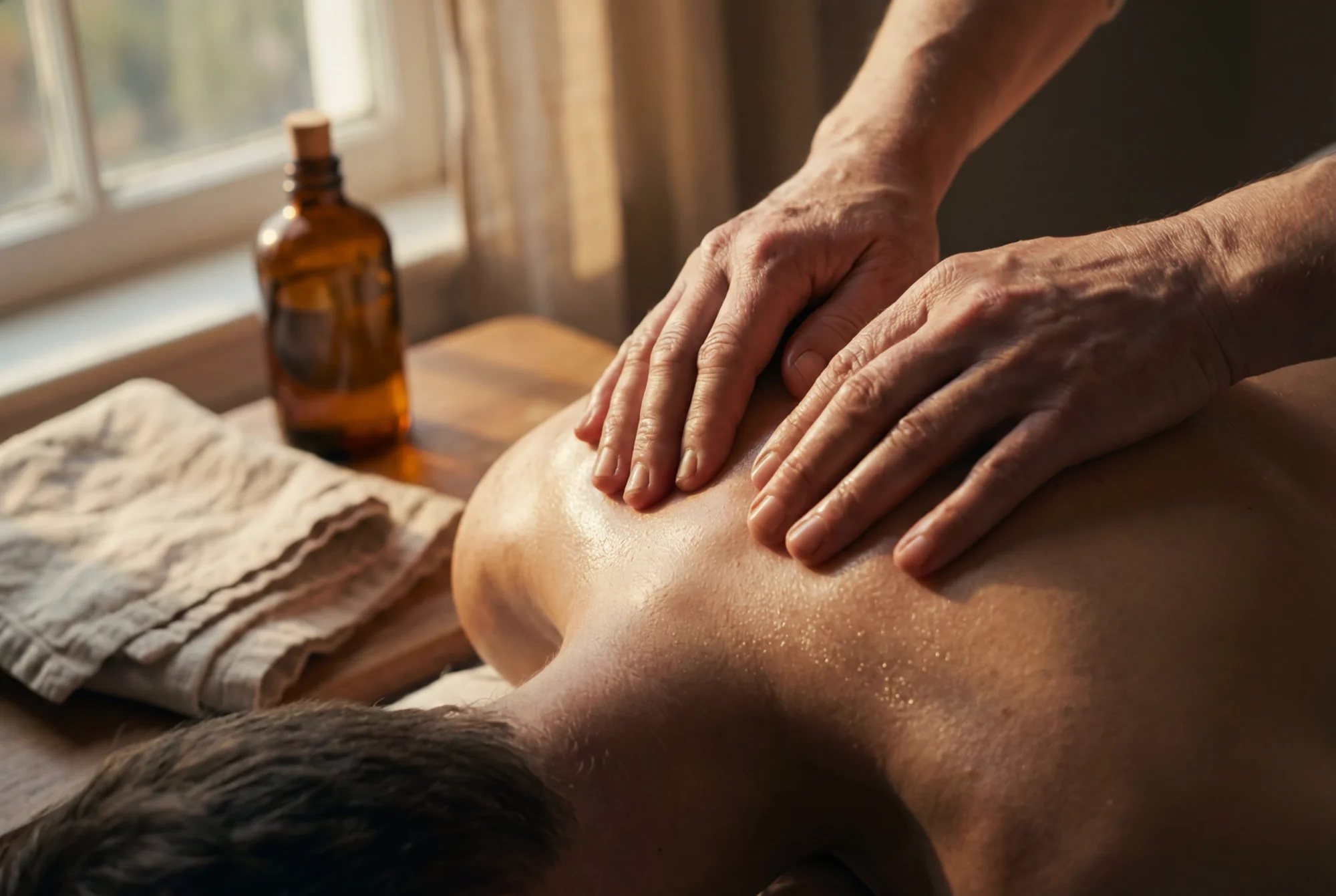 Holistic Massage — hands with warm oils