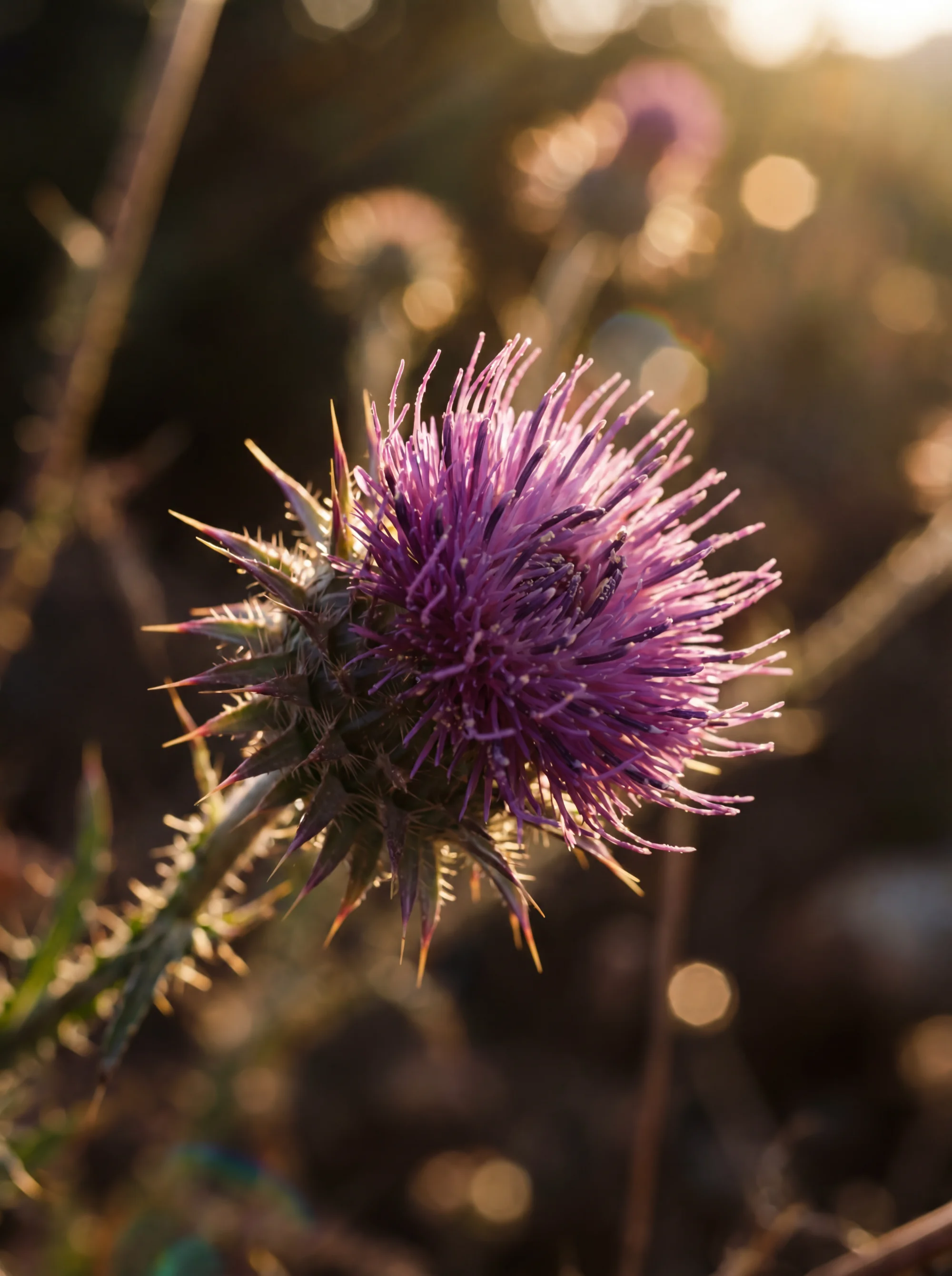 Wild thistle in purple backlight